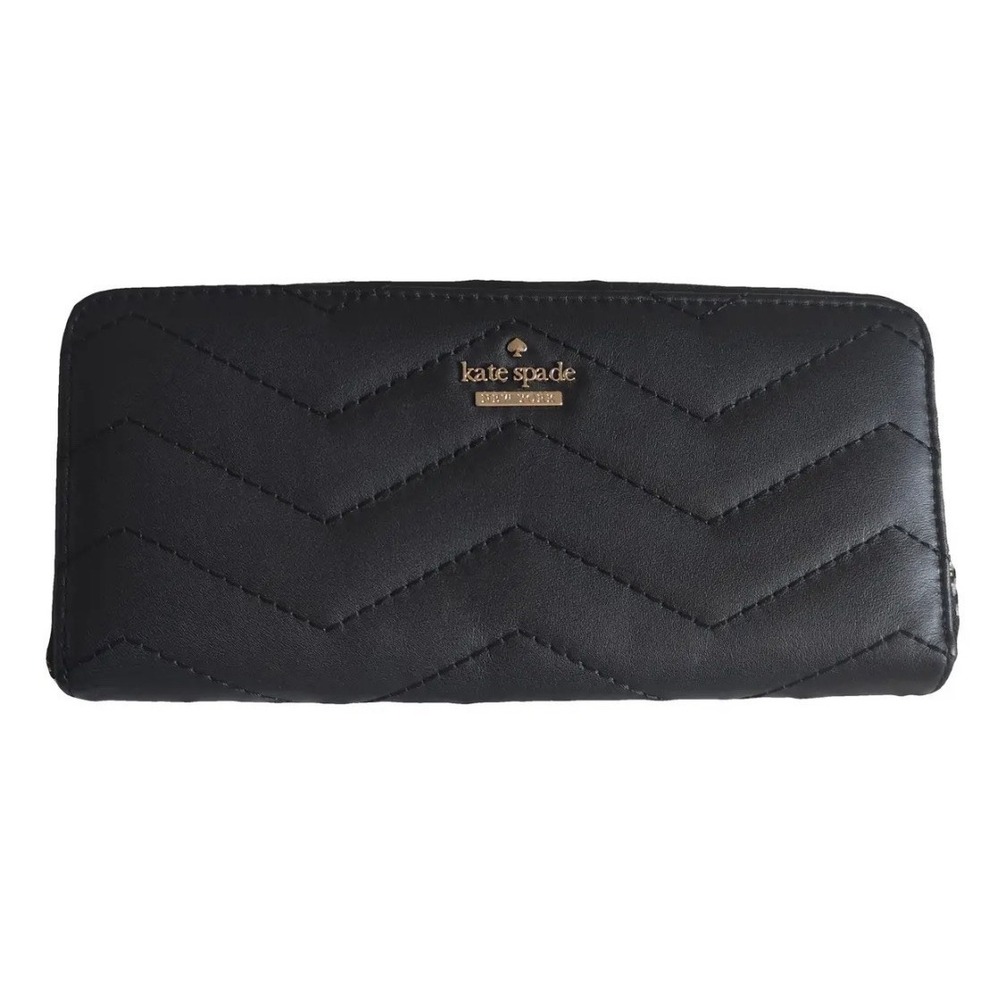 Kate Spade Lindsey Reese Park Zip Around Quilted Lg Black Wallet PWRU6635